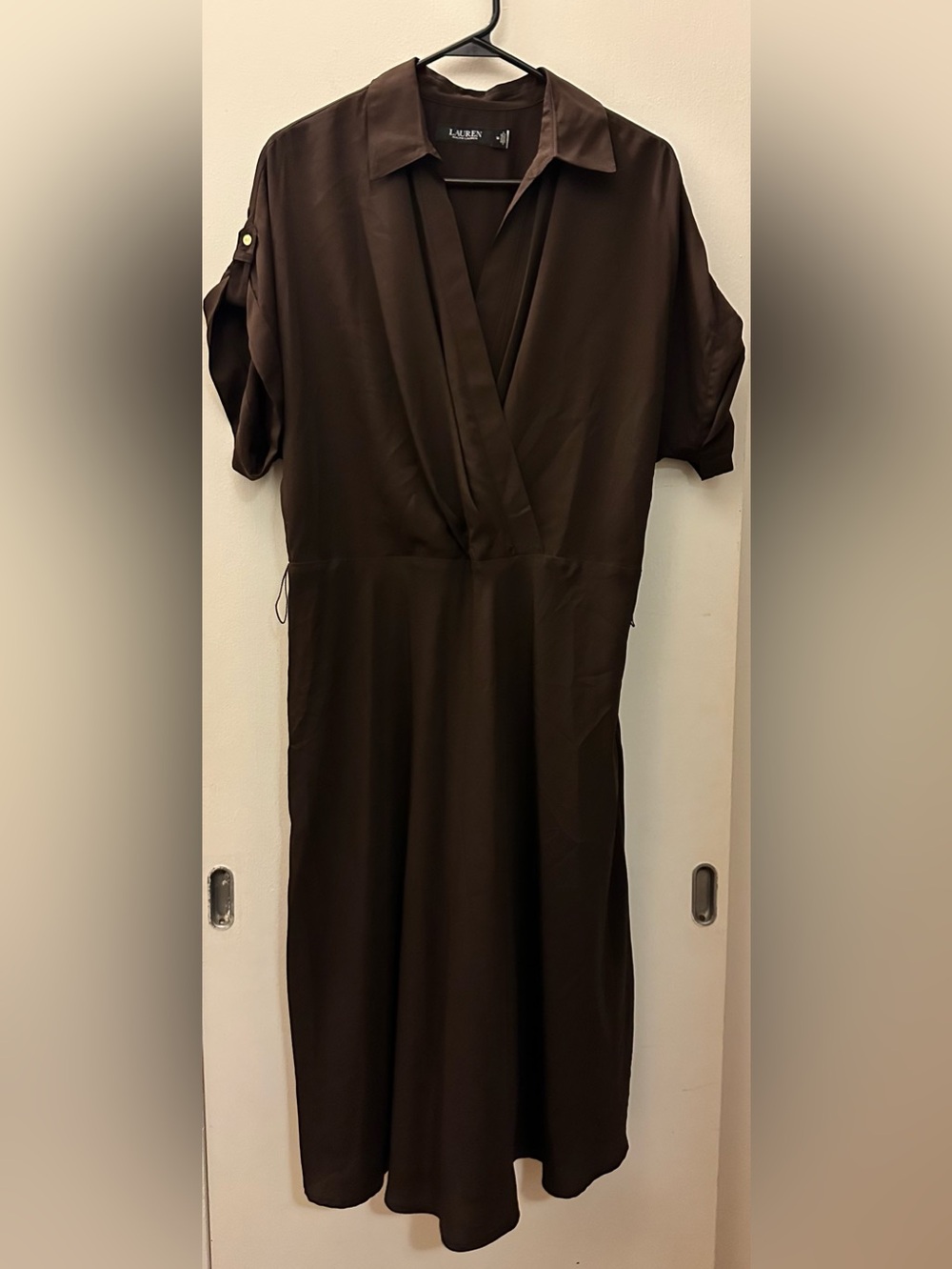 Black Label Lauren Ralph Lauren Brown Wrap-Front Shirt Dress Brown Fall